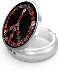 3 Compartment Pill Organizer Metal Portable Circle Pill Box 3 Times a Day for Vitamin,Supplements 70s Peace Sign(70S)