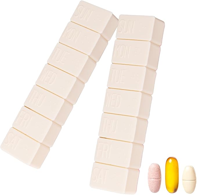2Pack Weekly Pill Organizer,Extra Large 7 Days Cute Pill Cases Travel Daily Pill Box for Vitamin Medicine Fish Oil, Calcium Tablets Supplements
