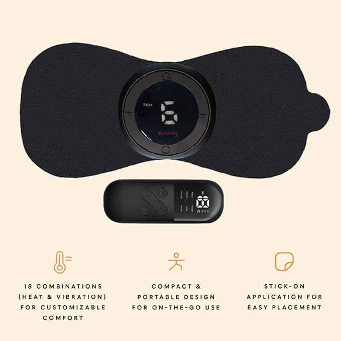 Wearable Relief Pad - Drug-Free Pain Relief with Heat & Vibration, 3 Heat Levels, 6 Massage Modes - Portable & Discreet for On-The-Go Use with Remote Control
