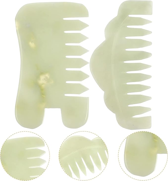 Healifty Jade Hair Comb for Scalp Massage and Gua Sha Therapy - Dual Purpose Jade Scraping Comb for Hair and Facial Beauty 3.5 Inch Wide Tooth Design