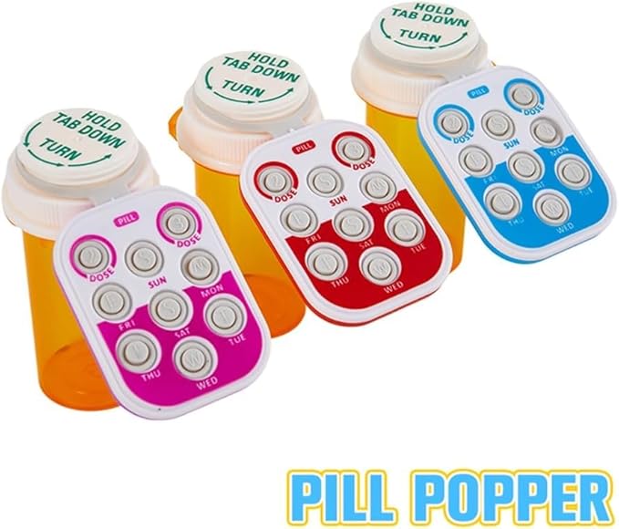 Blue Pill Popper Medication Tracker Organic Silicon Pill Popper Medication Tracker Reminder Adult/The Child Daily Pill Reminder Small and Portable Memory Aid with Buttons with Bottle, Medication Aids