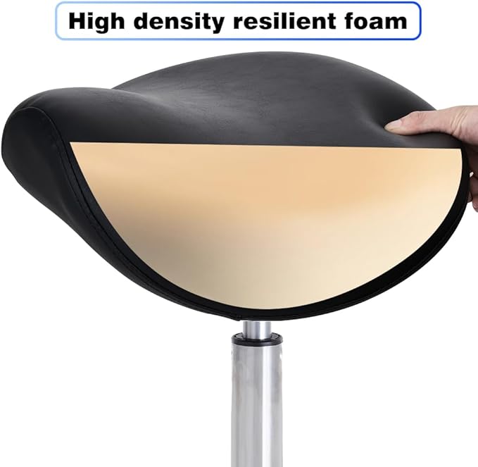 Saddle Stool with Wheels, Ergonomic Rolling Height Adjustable Chair for Medical Clinic Dental Tattoo Hair Stylist Salon Facial Nail Artist Spa, Swivel Pu Leather Stool,Black