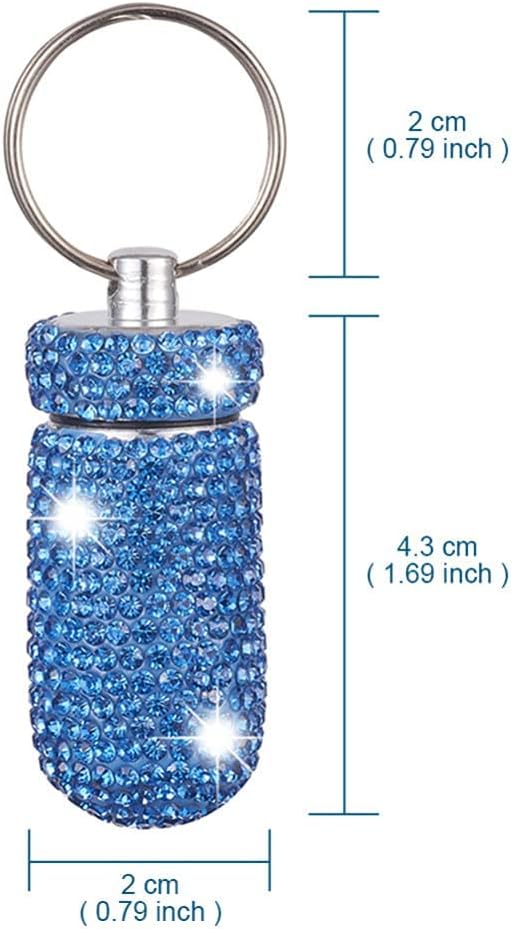 2 Pcs Pill Holder Keychain, Bling Aluminum Medicine Holder Pill Container Mini Size Waterproof and Light Weight Portable Pill Bottle Case (Pink+Light Green)