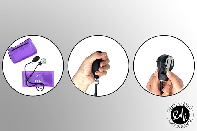 EMI #305 Purple Aneroid Sphygmomanometer Blood Pressure Monitor with Dual Head Stethoscope Set Kit