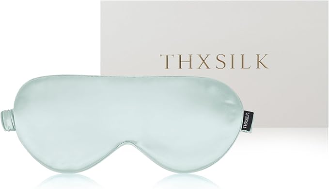 THXSILK Sleep Mask 100% 25 Momme Pure Mulberry Silk Super Smooth Cooling Sleep Eye Mask Blackout for Women/Man/Kids, Eye Cover with Wide Head Strap for Good Night Sleep, Light Blue