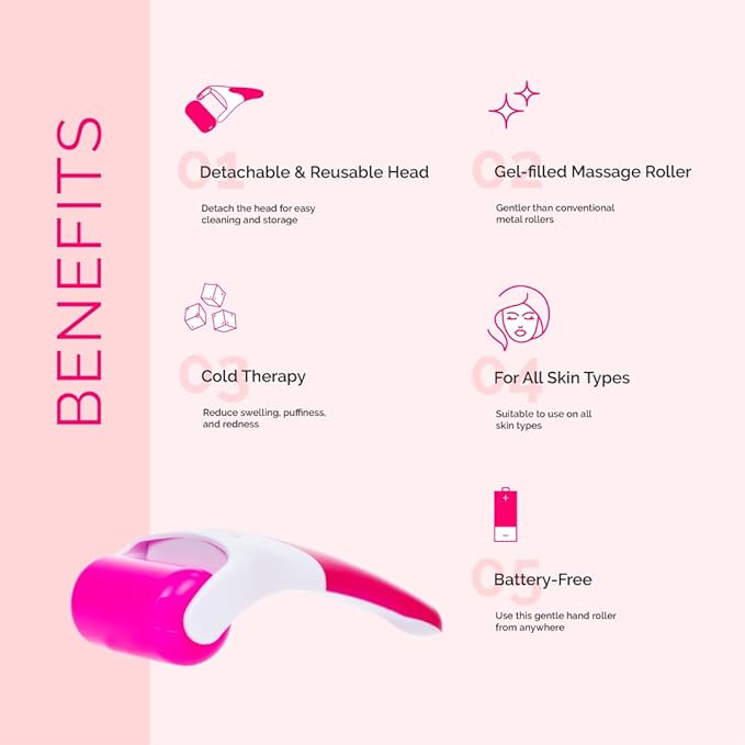 Elizabeth Mott Ice Roller for Face & Eyes Cooling Facial Massager to Reduce Puffiness Under-Eye Bags & Swelling Tighten Pores Boost Circulation Soothe Irritation, Numb Pain for Women and Men