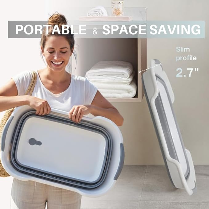 Collapsible Pet Bathtub with Water Drain Plug, Foldable Bathtub for Puppy Small Dogs Cats, Portable & Space Saving Design, BPA Free, Grey