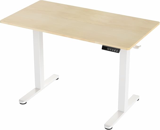 VIVO Electric 44 x 24 in Standing Desk, Memory Height Adjustment, Light Wood Top White Frame, DESK-E144C