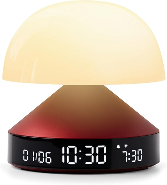 Lexon Mina Sunrise Alarm Clock, Wake Up Light & Sunset Lamp for Sleep Routine - Dark Red