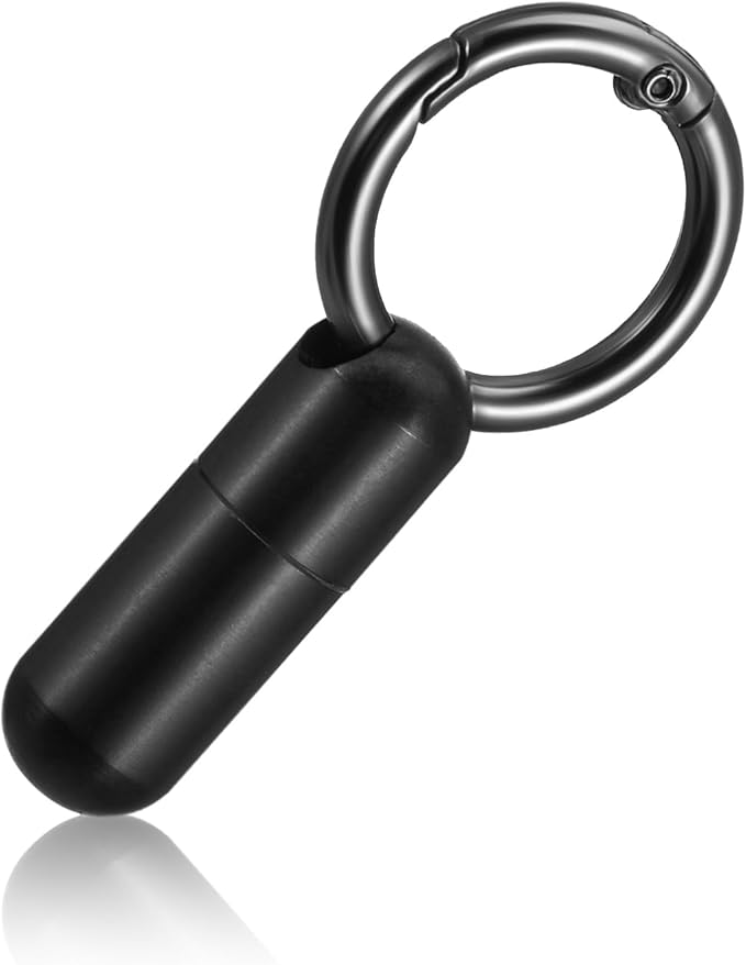 Small Pill Case Micro Pill Holder Keychain Portable Pill Container Waterproof Pocket Pill Organizer Tiny Pill Holder Bottle for Outdoor Travel Purse Pocket Emergency Medicine (Black)