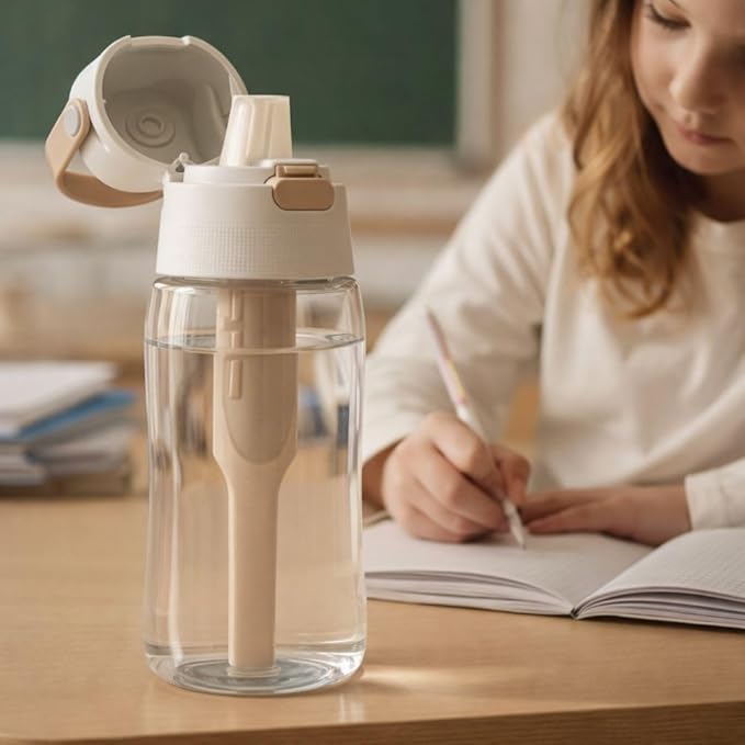 Dafi Filtered Water Bottle with Straw 17 oz - Sports Water Bottle Reusable with Carbon Filter for Gym, Travel, Daily Use - Leakproof, BPA-Free with Hypoallergenic Mouthpiece & Carrying Handle - Gray