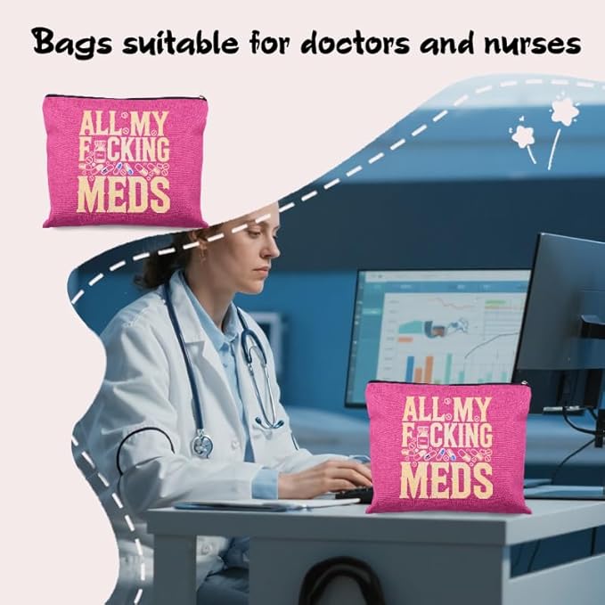 Funny Medicine Bag Gifts Nurse Practitioner Makeup Bag Pocket Pharmacy Pill Organizer Physician Assistant Pouch Medication Storage Container for Travel Doctor Novelty Gift Medical Christmas Gift Pouch