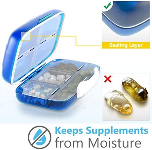 Moisture Proof Pill Sorter Organizer Box Dispenser Home Supplement Holder Portable Vitamin Jumbo Size 8 Compartment Airtight Travel Pill Container Daily Medicine