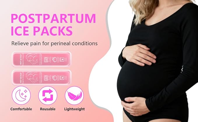 Postpartum Cold Pack, Perineal Cooling Pad Pregnancy & Hemorrhoid Pain Relief, Postpartum Ice Pack Pads with 2 Washable Sleeves (2 ice Pack+2 Fabric Cover) (Pink)