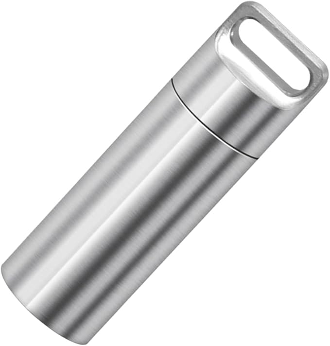 Portable Waterproof Pill Case Keychain, Titanium Alloy Seals Bottles, Mini Canister Medicine Capsule Bottle Pill Container for Outdoor Camping/Travelling EDC Tool Kit (Polished, L)