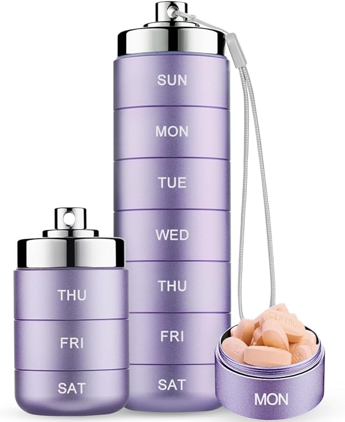 Mossime Metal Travel Pill Organizer, Portable 7 Day Vitamin Organizer Stackable, Waterproof 1 Times A Day Pill Box, Large Pill Container, Daily Medicine Organizer for Vitamin, Fish Oil, Supplement