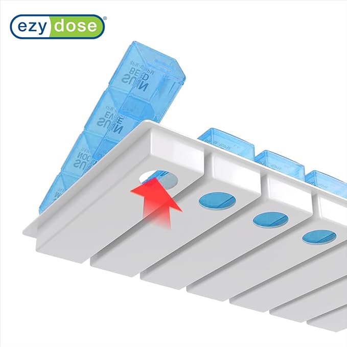 Ezy Dose Weekly (7-Day) Pill Organizer, Vitamin and Medicine Box, Large Pop-Out Compartments, 4 Times a Day, Blue (Pack of 2)
