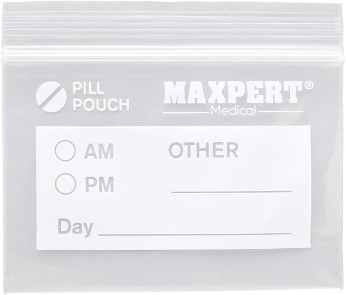 Pill Pouches, Plastic Pill Bags (Pack of 200) – Pocket Travel Pill Baggies – Resealable Zipper Pill Organizer Pouch Bags – 3” x 2” – Daily Medicine Storage Pouches – Clear w/Write on Label
