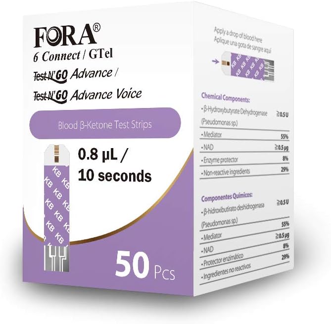 FORA Test N'GO Advance/Test N'GO Advance Voice Meters Blood Ketone Test Strips - 50 Count, Ideal for Keto Diet and Ketosis Monitoring