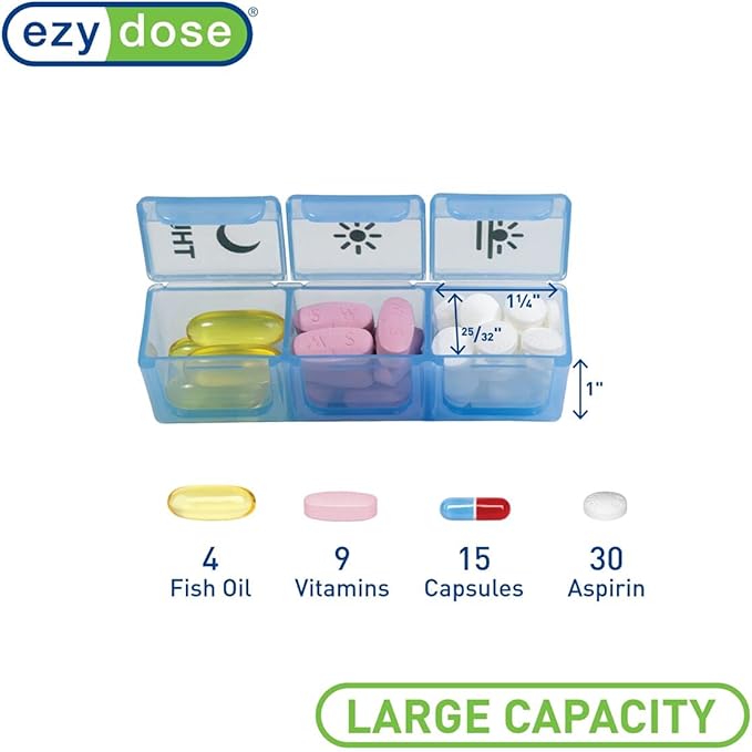 Ezy Dose Weekly (7-Day) Pill Case, Medicine Planner, Vitamin Organizer Box, Convenient and Easy to Use, X-Large Pop-Out Compartments, 3 Times a Day, Rainbow Lids with Case, BPA Free