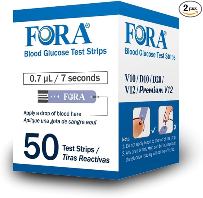 FORA Glucose Strips (50 ct/Vial) - V10 V12 D10 D20 PremiumV12 (NOT Compatible with Premium V10) (2)