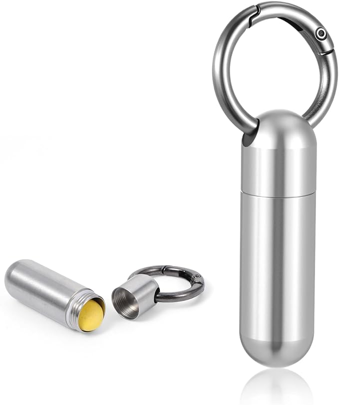 Small Pill Case Keychain Portable Tiny Pills Container Waterproof Titanium Pocket Pill Organizer Tiny Holder Bottle Carabiner Clip Pills Holder Bottle for Outdoor Camping Travel Purse