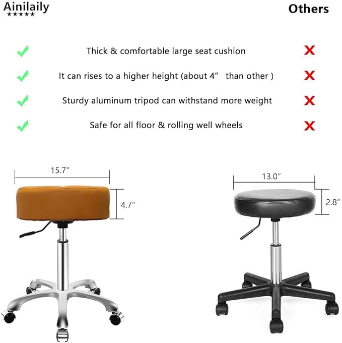 Rolling Adjustable Stool for Work Medical Tattoo Salon Office,Heavy Duty Esthetician Hydraulic Chair Stool with Wheels (Camel)