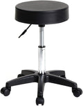 U-Kiss PU Leather Round Rolling Stool with Foot Rest Swivel Height Adjustment Medical Spa Drafting Salon Tattoo Work Office Massage Stools Task Chair (Black Plastic)