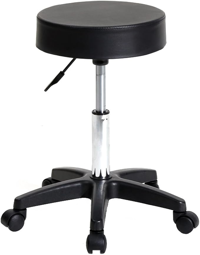 U-Kiss PU Leather Round Rolling Stool with Foot Rest Swivel Height Adjustment Medical Spa Drafting Salon Tattoo Work Office Massage Stools Task Chair (Black Plastic)