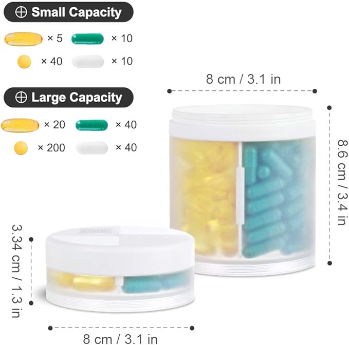 Extra Large Supplement Organizer and Portable Pill Case with 8 Compartments Double Layers Medicine Dispenser Monthly Vitamins Organizers Pill Bottle,Transparent