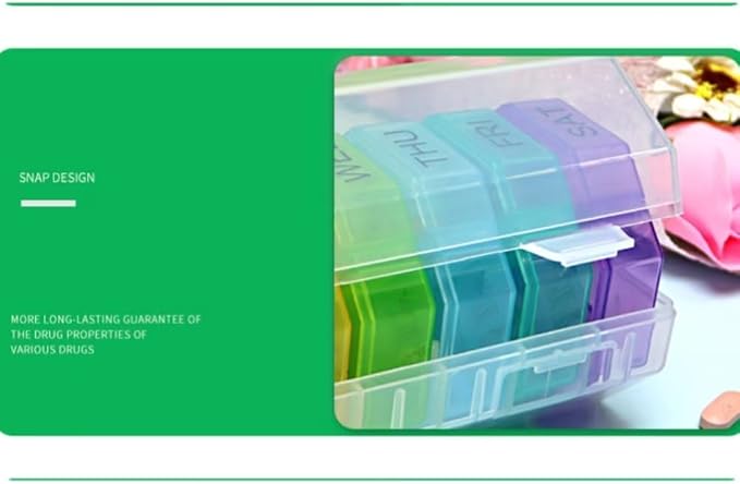 Weekly Pill Organizer 4 Times a Day, Large Pill Dispenser 7 Day with 28 Extra Large Compartments, Portable Travel Pill Box AM PM Morning Noon Evening Bedtime Medication Organizer for Vitamins Fish Oil