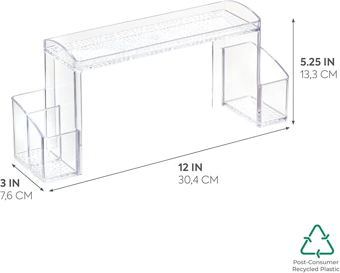 iDesign - 43130 Med+ Plastic High Rise Bathroom Medicine Cabinet Organizer, for Vanity, Prescriptions, Toothbrushes, Toothpaste, Accessories, Cosmetics, Toiletries, 12" x 3" x 5.25", Clear