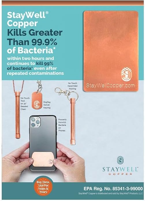 StayWell Pure Copper Plate Accessory Badge, Tablet or Cell Phone Health and Wellness Accessory (Two Sizes to Choose From)