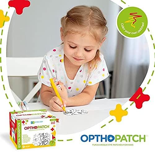 Opthopatch Eye Patches for Kids - Extra Sensitive Adhesive - Color Your Own Patch - 70 Count + 2 Reward Charts