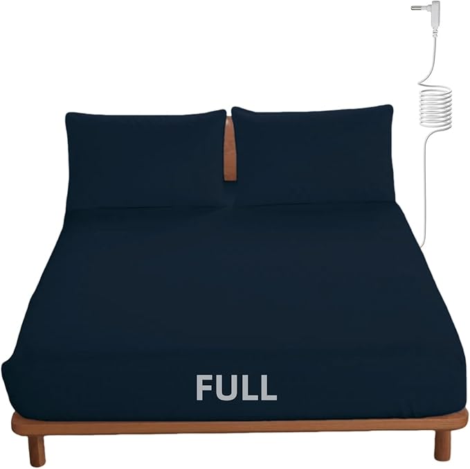 OKOHEY Grounding Fitted Sheets with 15ft Earthing Cord, Full Size, 90% Organic Cotton + 10% Silver Fiber, Soft & Breathable Grounded Sheet for Better Sleep and Enhanced Wellness, Dark Blue