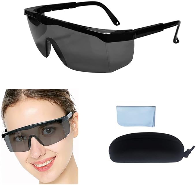 UV Light Safety Glasses Protection,UVC 400 Blue Light Blocking Protective Glasses Goggles ,Ansi Z87 Adjustable Temples Eyewear, Shaded Shatterproof Scratch Resistant Safe Sunglasses Black Color