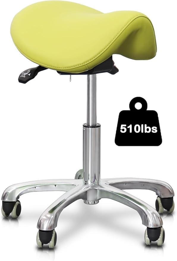 Saddle Stool Tilting Available Ergonomic Swivel Stool Chair with Hydraulic Lifting Height Adjustable Rolling Stool for Office Desk Clinic Dentist Spa (Olive Green)
