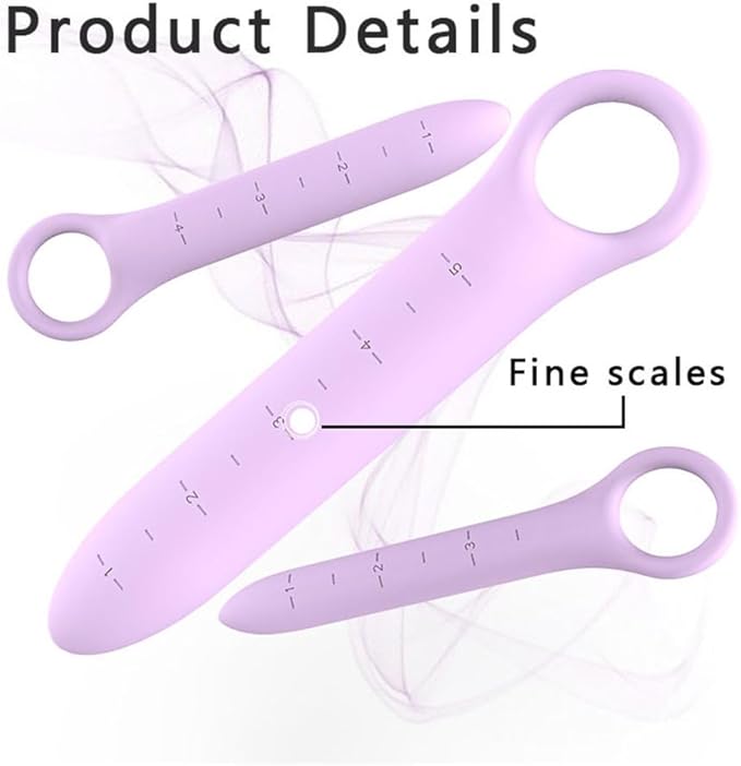 5-Pack Silicone Dilators for Pelvic Floor for Women with Fine Scales, Pelvic Wand Massager，Pelvic Floor Muscle Trainer, Pelvic Floor Strengthening Device with Storage Bag, Purple