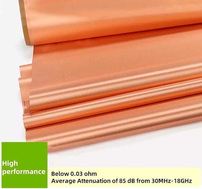 Copper Fabric Blocking RFID/RF-Reduce EMF/EMI Protection Conductive Fabric for Smart Meters Prevent from Radiation/Singal/WiFi Golden Color 78"x43" inch with Free 20" L Conductive Adhesive Tape