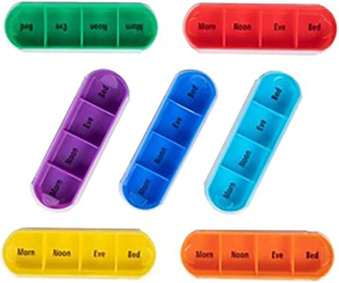 gofidin Weekly Pill Organizer, 1 Dispenser, 7 Stackable Compartments Four Times-a-Day - Morning, Noon, Evening, and Bedtime