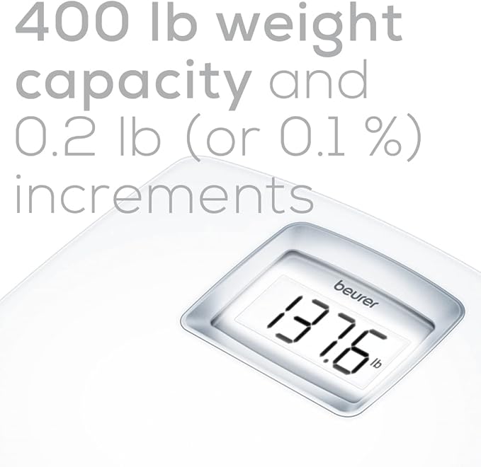 Beurer PS25 Digital Bathroom Scale for Body Weight – 400lb Capacity, Auto-Calibrate, XL Backlit Display – Glass, Precise and Accurate Body Scale