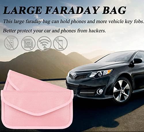 Faraday Key Fob Protector (2 Pack), Premium Faraday Bag/Pouch, Car Key Signal Blocker, Signal Blocking Bag for Cell Phone Privacy P (Pink)
