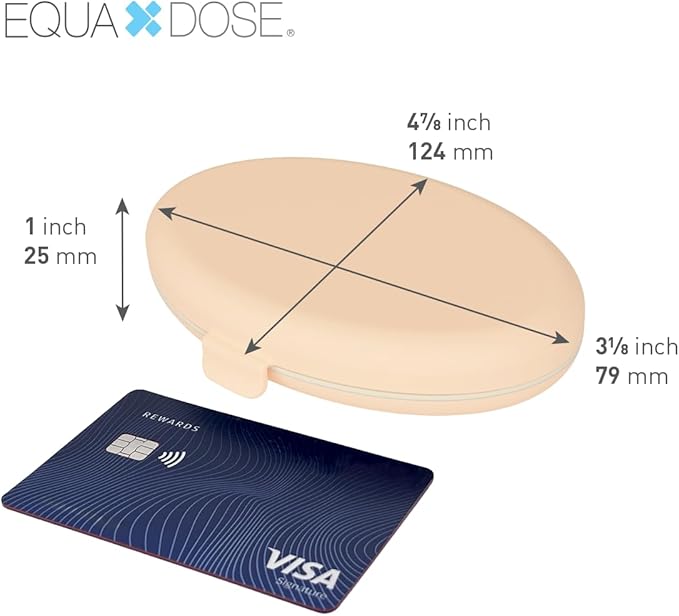 EQUADOSE Oval Compact Pill Case, Portable Organizer with Mirror, Travel Medication Holder with Removable Divider, Small Storage Case for Pills, Vitamins, Earbuds, Jewelry & Daily Essentials, Peach
