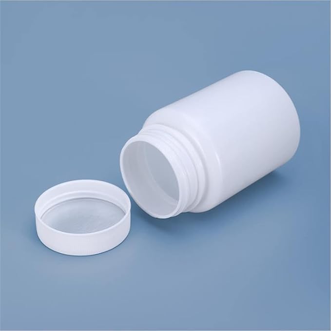 4PCS Empty Medicine Pill Bottle White Plastic Vials with Screw Cap Liquid Solid Powder Capsules Case Pill Tablet Holder Box Storage Container Reagent Bottle Travel Jar Pot (200ML)
