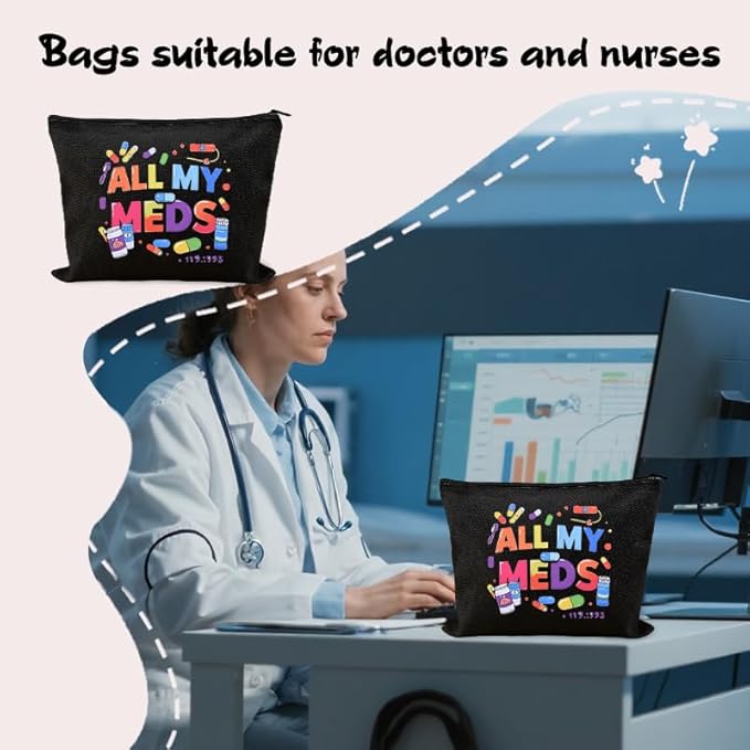 Zippered Pouch for Medical Supplies Daily Medicine Bag for Nurse Bag Essential Items Funny Medicine Pouch Pharmacist Pharmacy Toiletry Bags Canvas Practitioner Cosmetic Bags Patient Doctor Gift Ideas