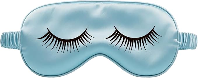 Mulberry Natural Silk Sleep Mask for Kids with Adjustable Elastic Strap, Super Cute Sleeping Eye Mask for Children, Size S, (Blue with Eyelashes)