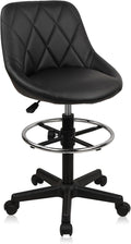 Small Rolling Stool with Backrest - 360° Swivel Chairs with Wheels, Adjustable Height Footrest Armless Vanity Chair, Thickened Seat Cushion Stool Chairs for Spa, Shop, Salon, Massage, Black, 1 Pack