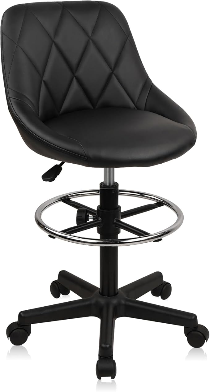 Small Rolling Stool with Backrest - 360° Swivel Chairs with Wheels, Adjustable Height Footrest Armless Vanity Chair, Thickened Seat Cushion Stool Chairs for Spa, Shop, Salon, Massage, Black, 1 Pack