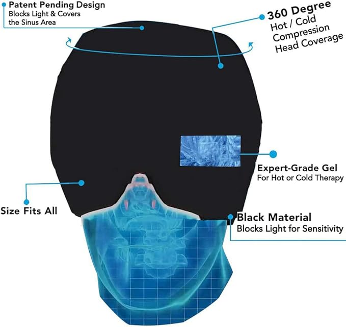 Men Women Sleep Eye Mask Cooling Head Wrap for Sleeping, Micro Weighted Eyeshade Elastic Blackout Eye Cover Reusable Eye Blindfold Travel Eyeshade with Cooling/Heated Gel Pad