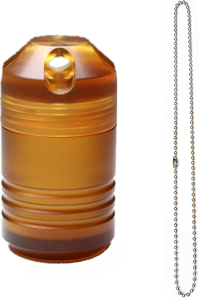 Titanium PEI Pill Container with Keychain & Necklace,Waterproof Pill Box, EDC Portable Pill Container for Portable Mini Size Pill Box Case for Outdoor Travel Camping (PEI-Cylinder)